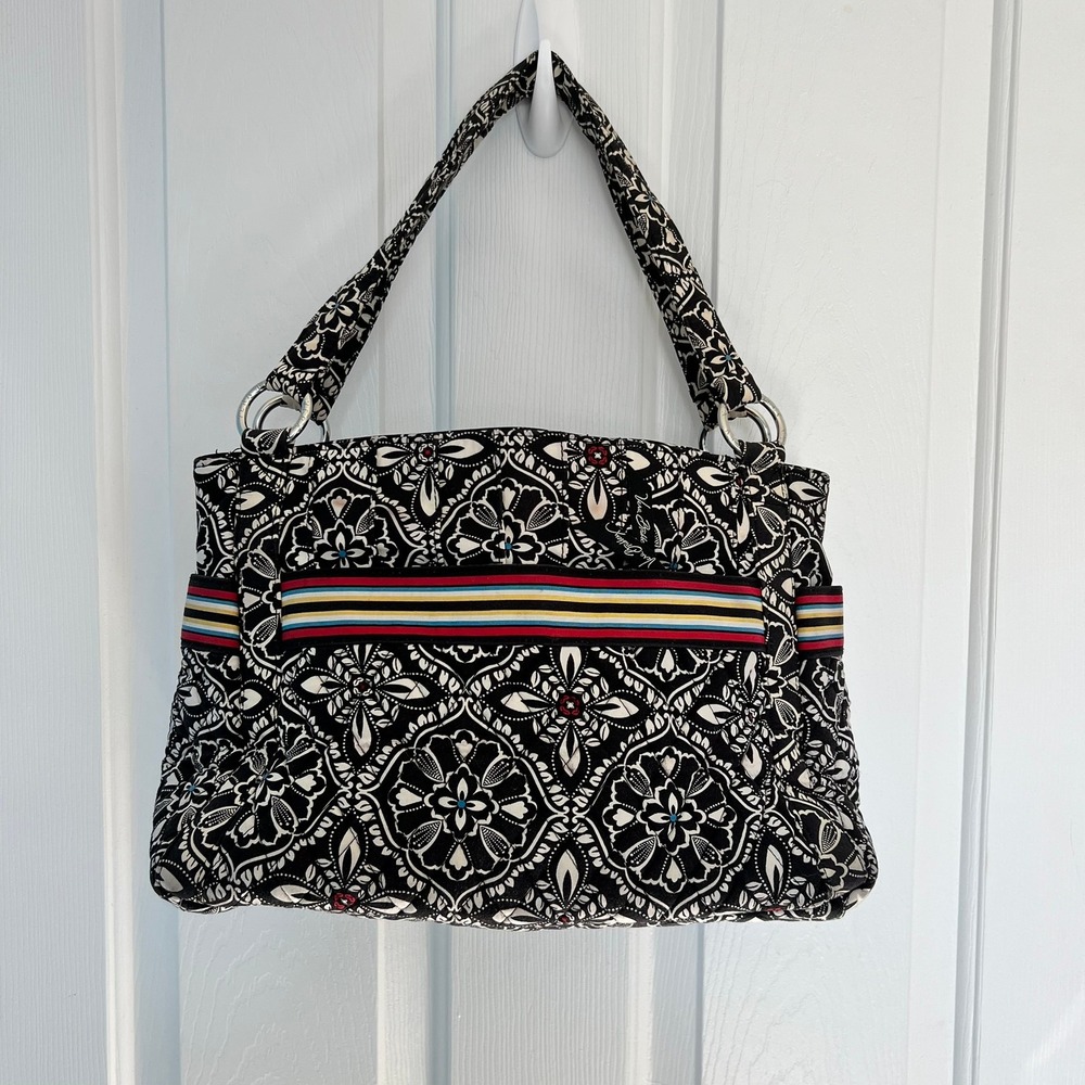 Vera Bradley Barcelona Satchel Black White Floral Quilted Cotton Retired 2010